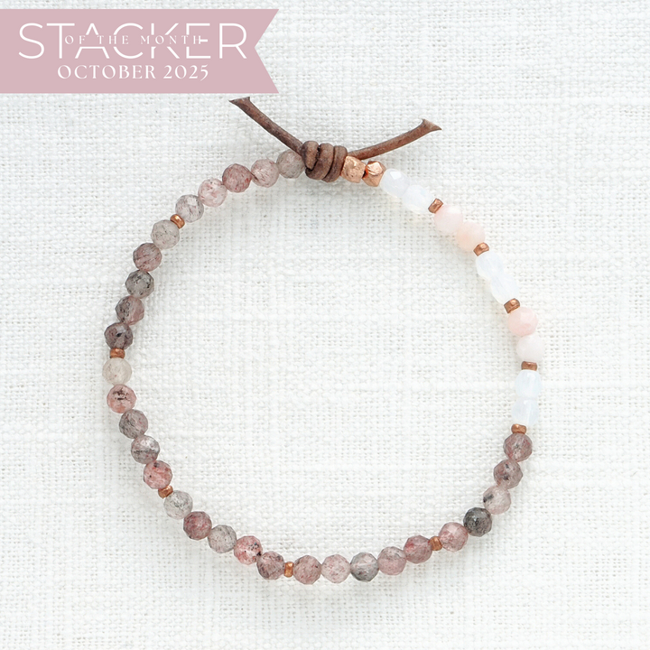 Super Seven Cacoxenite Quartz, Pink Opal, and Czech Glass Tiny Stacker | October Stacker of the Month