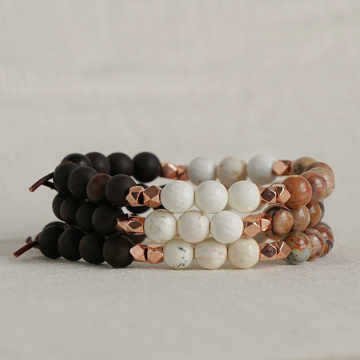 Perseverance Bracelet Stack of Three, Essential Oil Jewelry, Wood Diffuser Beads, Diffuser Jewelry, Empowerment