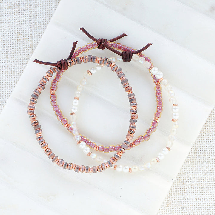 Holiday Cheer Bracelet Set - Mauve, Rose Gold, & Pearl | Set of 3 Bracelets