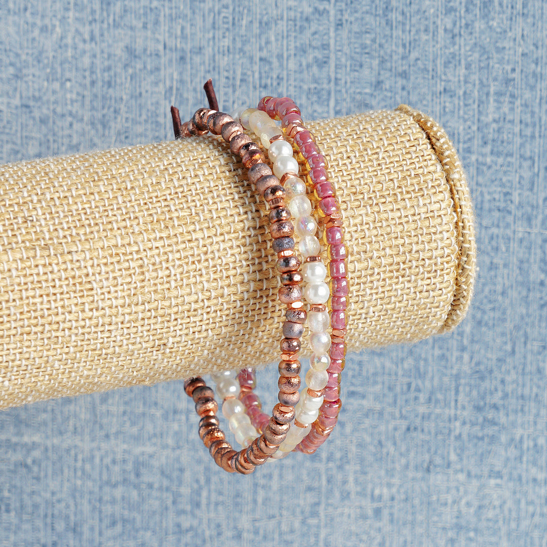 Holiday Cheer Bracelet Set - Mauve, Rose Gold, & Pearl | Set of 3 Bracelets