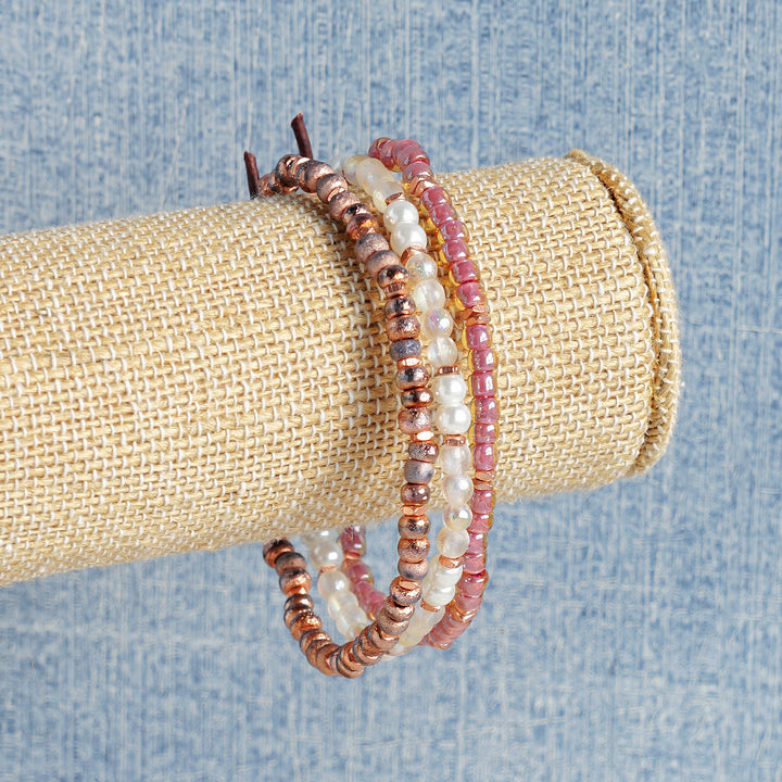 Holiday Cheer Bracelet Set - Mauve, Rose Gold, & Pearl | Set of 3 Bracelets