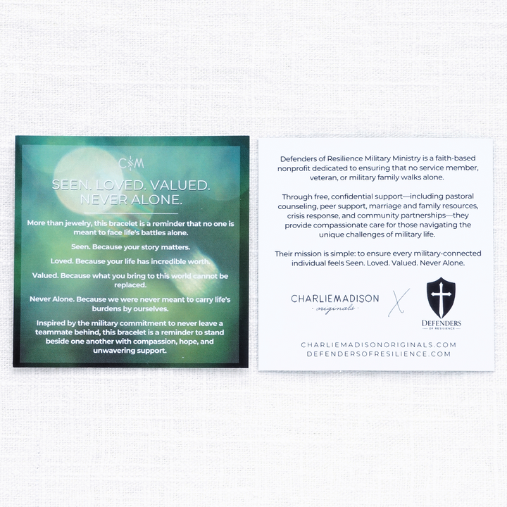 Seen. Loved. Valued. Never Alone Mini Bracelet | Defenders of Resilience Collaboration