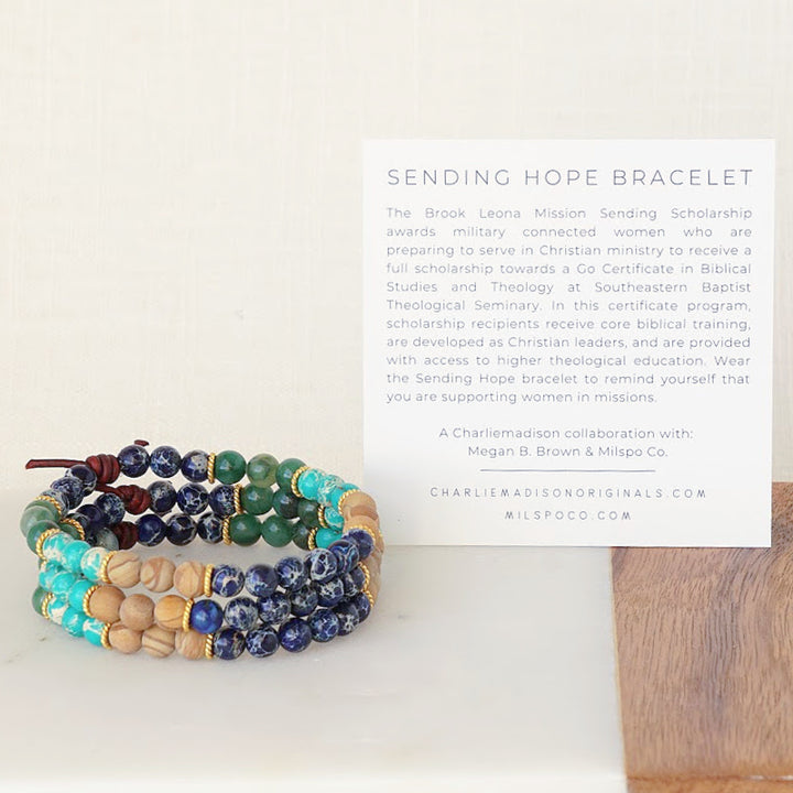 Sending Hope Mini Bracelet with Meaning Card - The Sending Hope Mini Bracelet is a collaboration with MilSpo Co. and military spouse, Megan B. Brown, to support the Brook Leona Mission Sending Scholarship that grants military-connected women scholarships for higher theological education and prepares them to serve the military community.