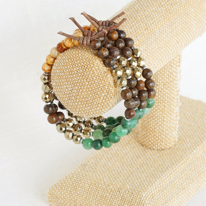Jade, Hematite, Bronzite, and Fire Agate Mini Stacker | September 2025 Stacker of the Month