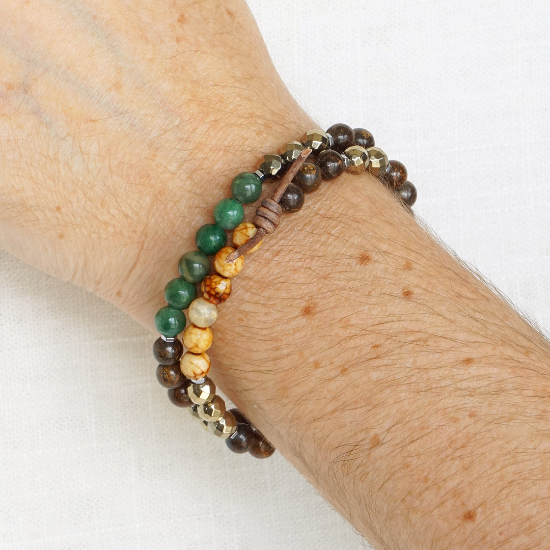 Jade, Hematite, Bronzite, and Fire Agate Mini Stacker | September 2025 Stacker of the Month