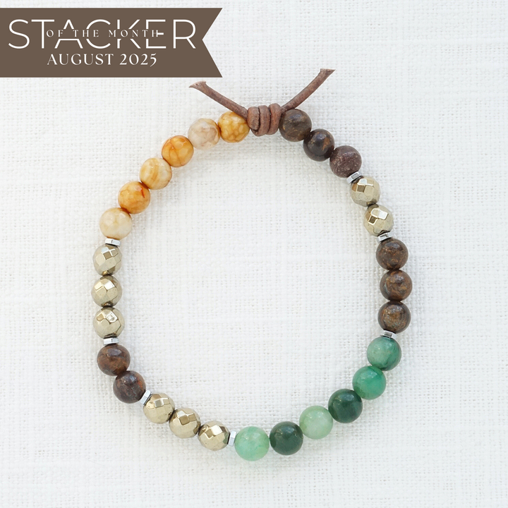 Jade, Hematite, Bronzite, and Fire Agate Mini Stacker | September 2025 Stacker of the Month