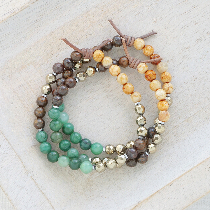 Jade, Hematite, Bronzite, and Fire Agate Mini Stacker | September 2025 Stacker of the Month