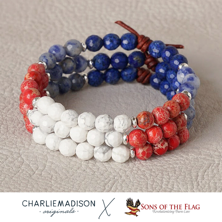 Sons of the Flag Mini Bracelet Stack of Three, Collaboration with Sons of the Flag, Burn Care, Veterans, First Responders, Military Families, Bracelet That Gives Back, Non-Profit, Military Jewelry, Military Family Jewelry