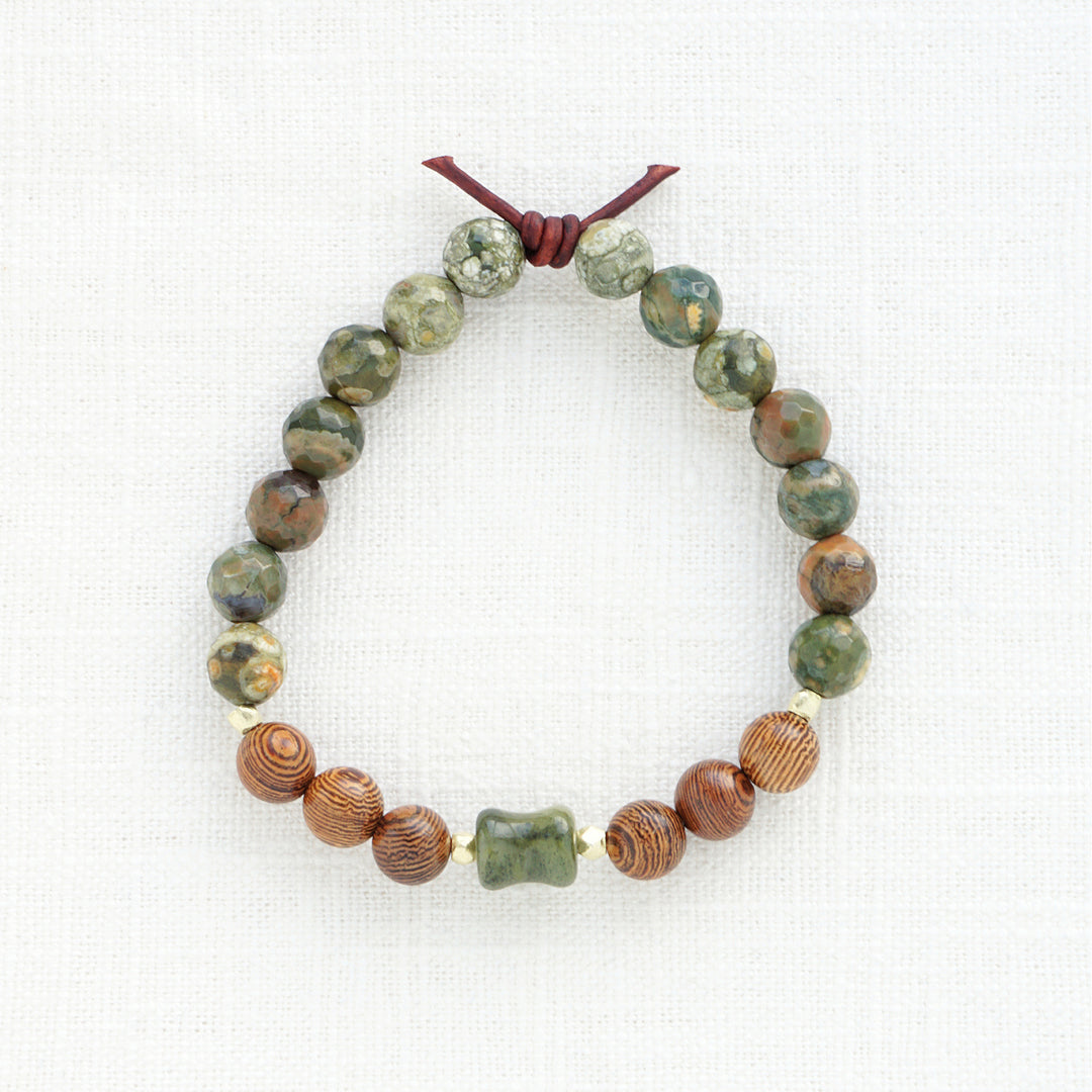 Rhyolite, Wood, & Quartz Bamboo Nugget Bracelet | Summer 2025 Collection