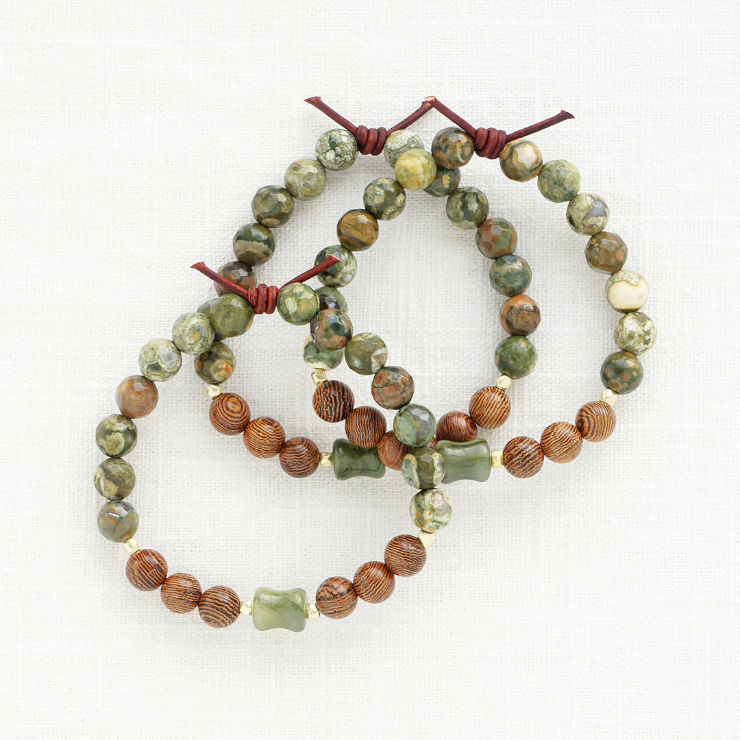 Rhyolite, Wood, & Quartz Bamboo Nugget Bracelet | Summer 2025 Collection