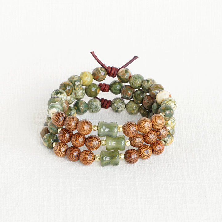 Rhyolite, Wood, & Quartz Bamboo Nugget Bracelet | Summer 2025 Collection