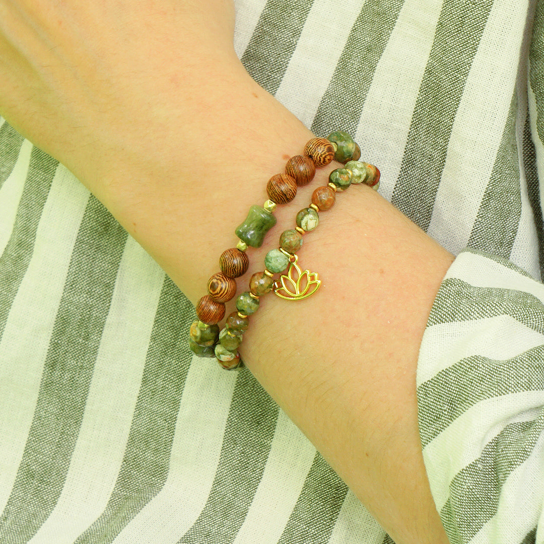 Rhyolite, Wood, & Quartz Bamboo Nugget Bracelet | Summer 2025 Collection