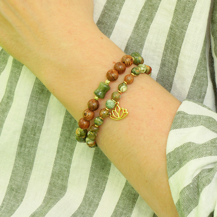 Rhyolite, Wood, & Quartz Bamboo Nugget Bracelet | Summer 2025 Collection