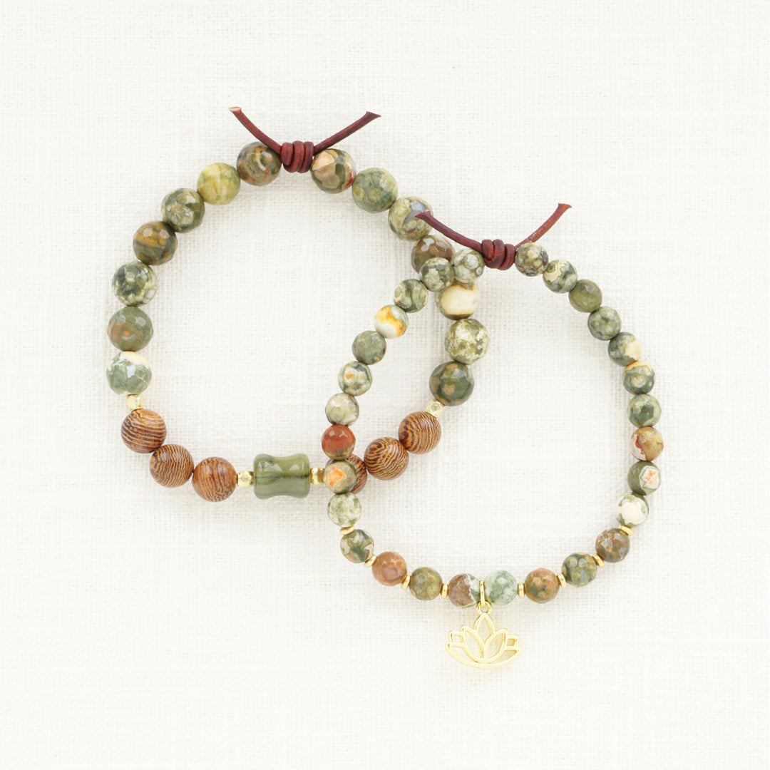 Rhyolite, Wood, & Quartz Bamboo Nugget Bracelet | Summer 2025 Collection