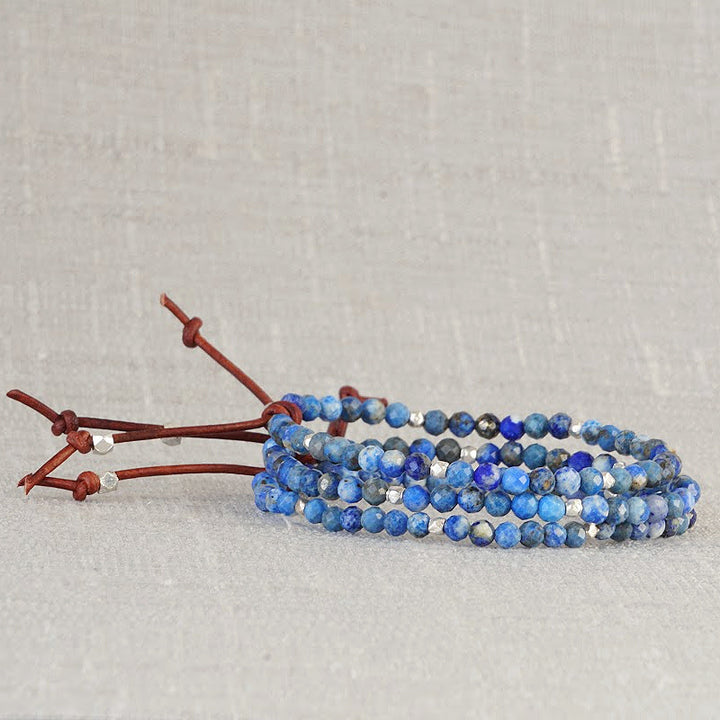 4mm Lapis Lazuli gemstone bracelet with leather knot