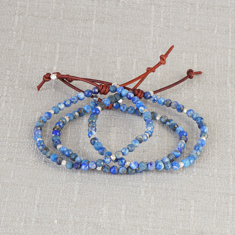 Tiny Mantras Bracelet with 4mm Lapis Lazuli gemstones