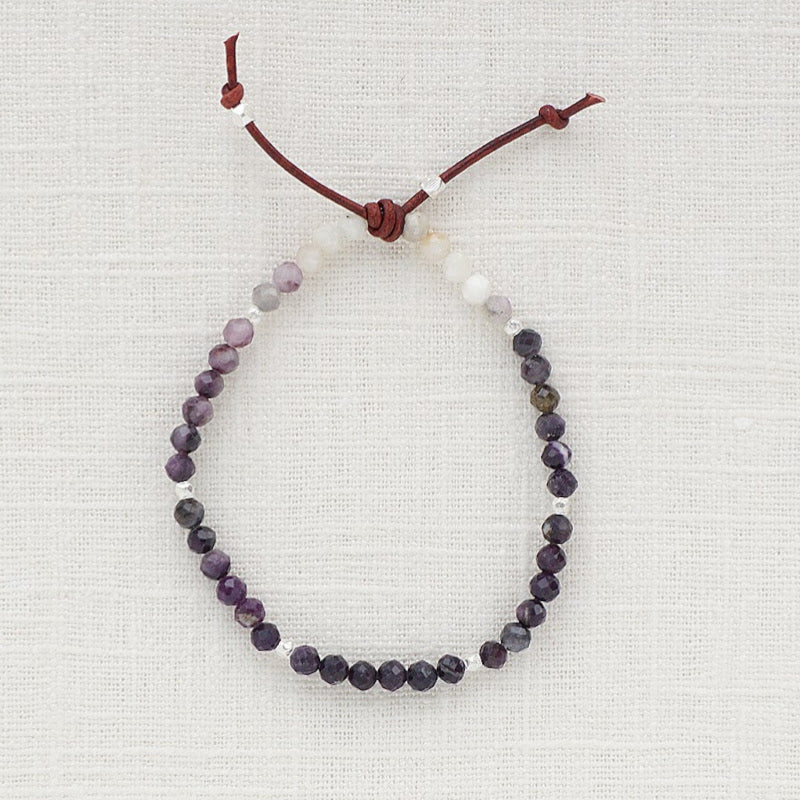 Tiny Mantras Bracelet – Purple Opal, 4mm Gemstones, Purple Opal, Silver Accents, Leather Knot
