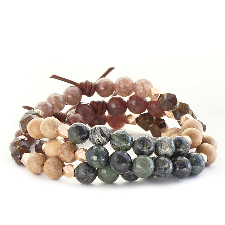 Be Fierce Bracelet Stack of Three, Essential Oil Diffuser Bracelet, 8 mm Gemstones, Essential Oil Jewelry, Wood Diffuser Beads 