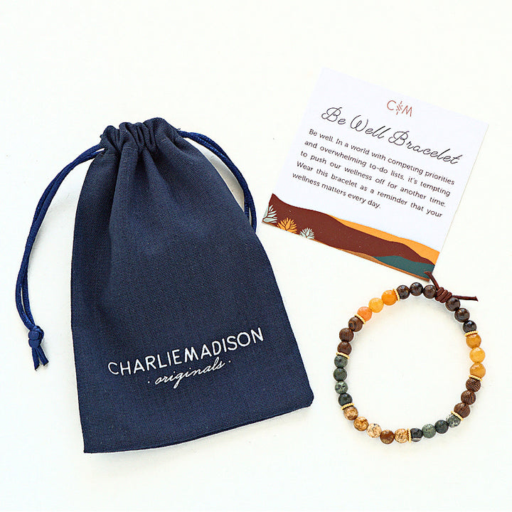 Be Well Mini Bracelet with Linen Bag and Meaning Card – Be well. In a world with competing priorities and overwhelming to-do lists, it’s tempting to push our wellness off for another time. Wear this bracelet as a reminder that your wellness matters every day. 