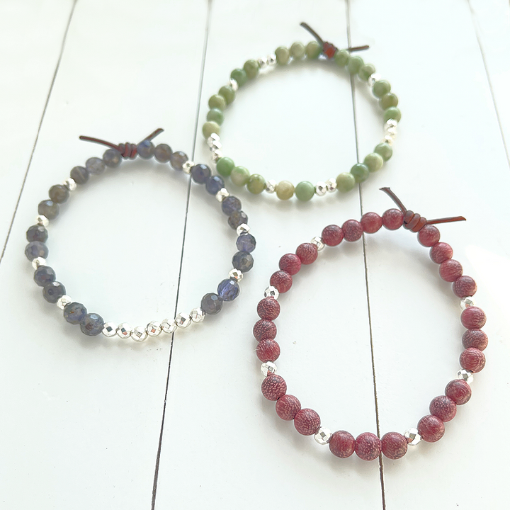 Stack Your Blessings Mini Bracelet Stack in Iolite & Jade, Blessings, Empowerment, Gratitude, Daily Blessings