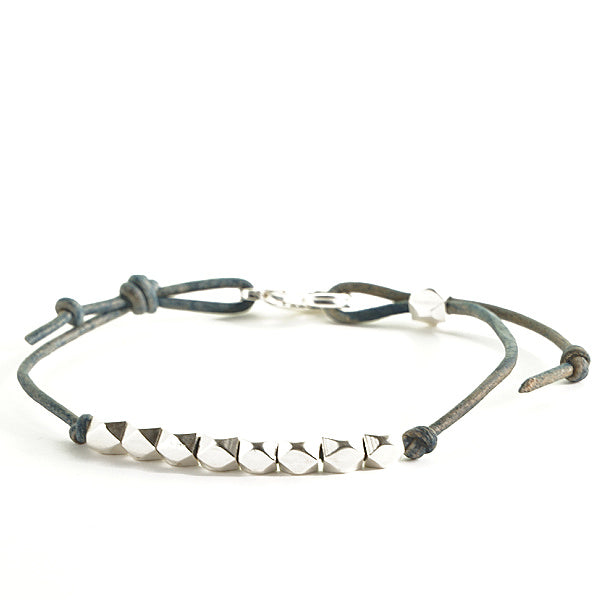 Air Force Pride Bracelet, 4mm Silver Nuggets, Blue Leather, Adjustable Length, Military Jewelry, Military Family Jewelry, Military Spouse Jewelry