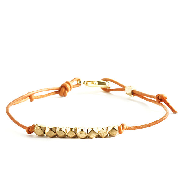 Coast Guard Pride Bracelet, 4mm Gold Nuggets, Orange Leather, Adjustable Length, Military Jewelry, Military Family Jewelry, Military Spouse Jewelry