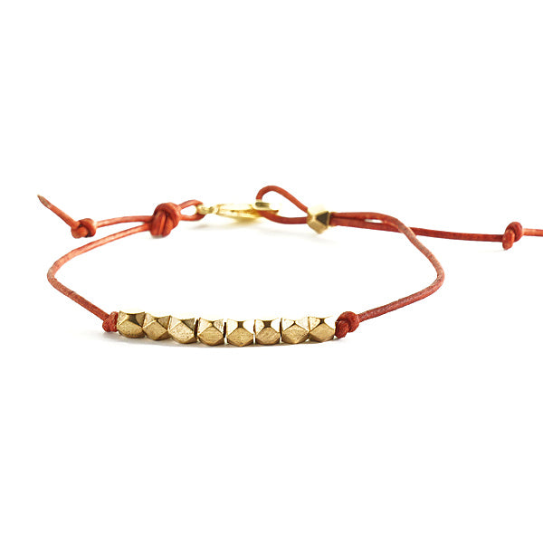 Marine Corps Pride Bracelet, 4mm Gold Nuggets, Red Leather, Adjustable Length, Military Jewelry, Military Family Jewelry, Military Spouse Jewelry