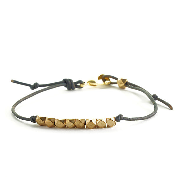 Navy Pride Bracelet, 4mm Gold Nuggets, Dark Blue Leather, Adjustable Length, Military Jewelry, Military Family Jewelry, Military Spouse Jewelry