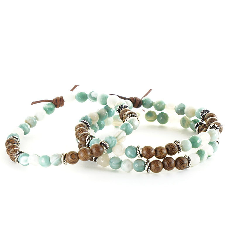 Focus Bracelet Stack of 3, 6mm Gemstones, Essential Oil Diffuser Bracelet, Wood Diffuser Beads, Essential Oil Jewelry