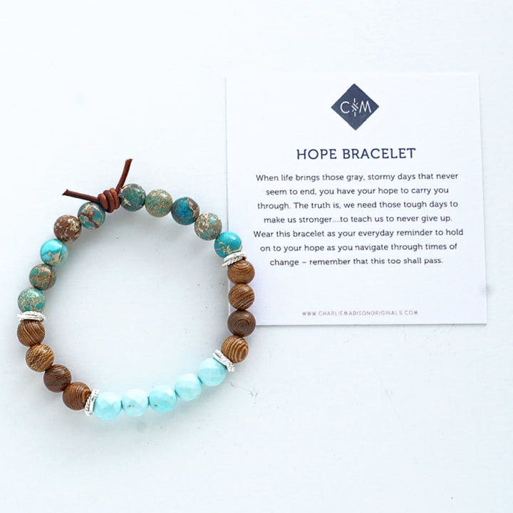 Hope Bracelet with Meaning Card - When life brings those gray, stormy days that never seem to end, you have your hope to carry you through. The truth is, we need those tough days to make us stronger....to teach us to never give up. Wear this bracelet as your everyday reminder to hold on to your hope as you navigate through times of change – remember that this too shall pass.