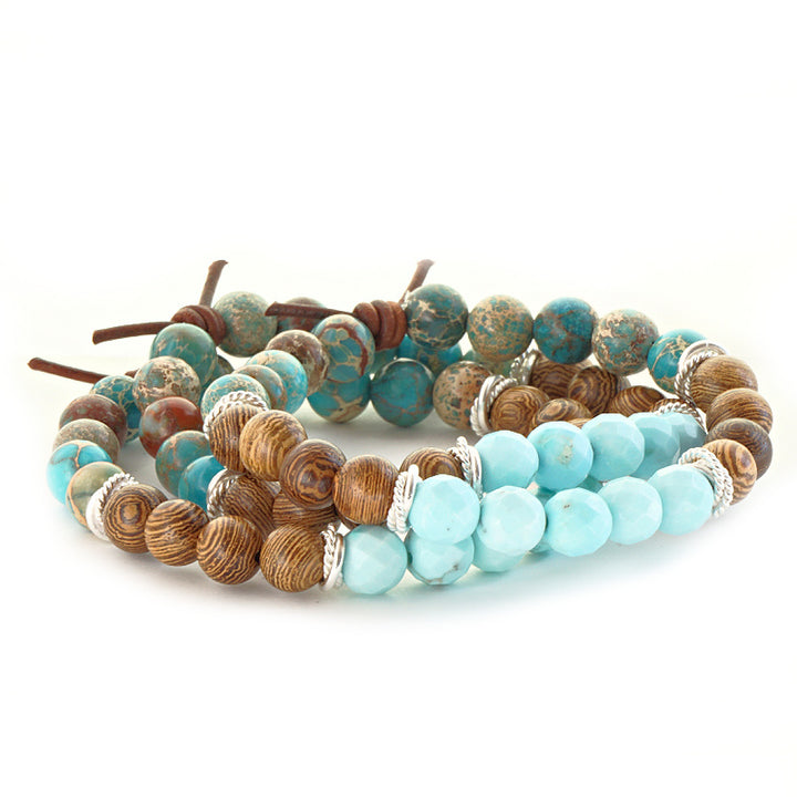 Hope Bracelet Stack of 3, 8mm Gemstones, Essential Oil Diffuser Bracelet, Wood Diffuser Beads, Essential Oil Jewelry