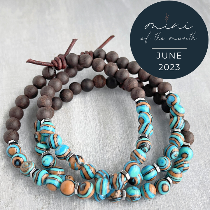 Striped Calsilica Jasper & Wood Mini Bracelet (Joyful) | June 2023 Mini of the Month