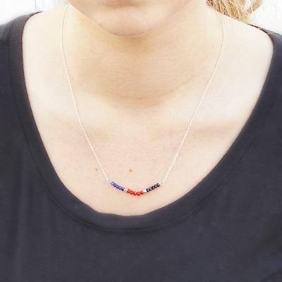 Marine Corps Necklace on Model, 2mm Beads, Lapis Lazuli, Blue Goldstone, Red Glass Discs, Silver Accents, Military Jewelry, Military Jewelry Marines, Military Family Jewelry, Military Spouse Jewelry