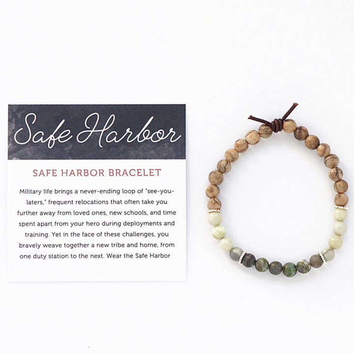 Safe Harbor Mini Bracelet with Meaning Card - Military life brings a never-ending loop of “see-you-laters,” frequent relocations that often take you further away from loved ones, new schools, and time spent apart from your hero during deployments and training. Wear the Safe Harbor Bracelet as your everyday reminder that no matter where in the world the military life takes you, your home is not a place, but the people around you - it will always be your safe harbor.
