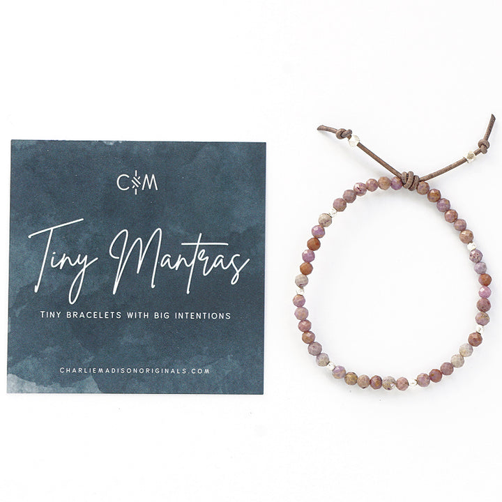 Tiny Mantras Bracelet – Phosphosiderite with Meaning Card - A tiny bracelet with big intentions! Made with pretty faceted pale pink/purple Phosphosiderite gemstones, this dainty everyday stacking bracelet will help you keep your favorite mantra top of mind as you move through your day.